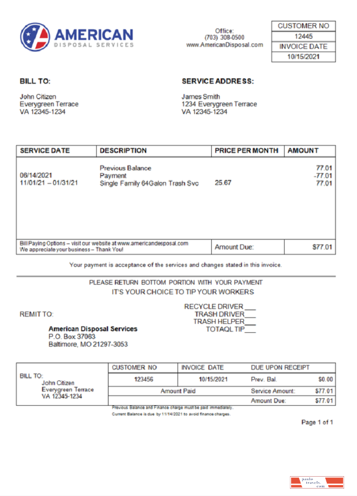 USA American Disposal invoice PSD template